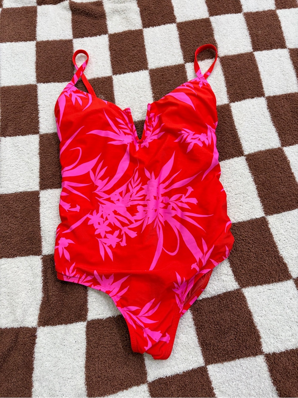 Red & Pink Floral One-Piece Swimsuit - Women's